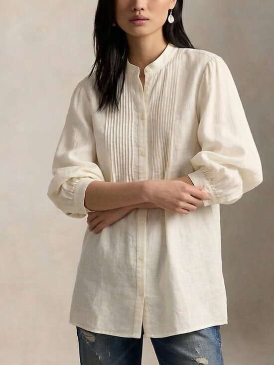 Ralph Lauren Tops - Ralph Lauren Cream Pintuck Button-Front Blouse